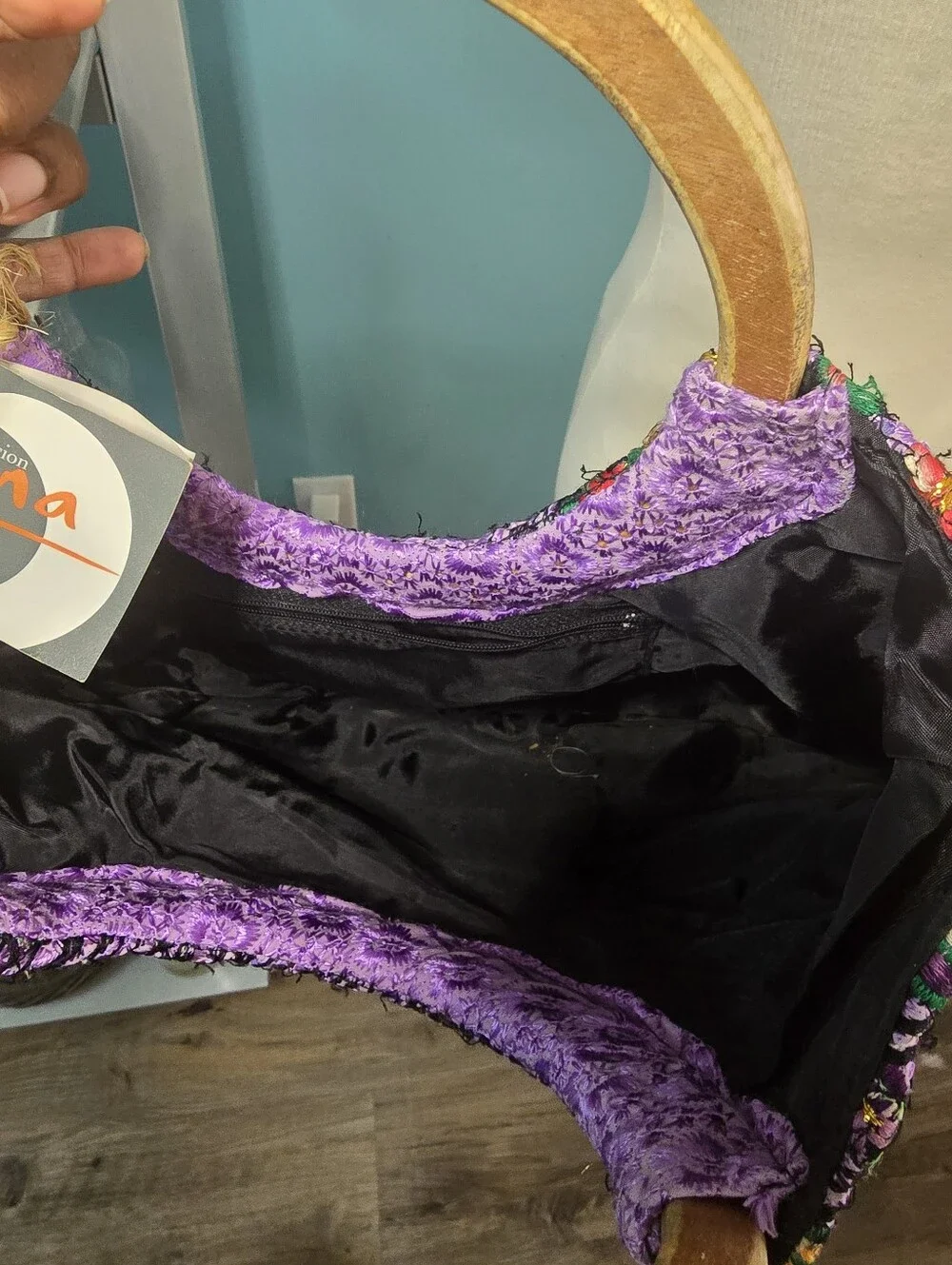 Handwoven Mayan Luna Textiles Purple Embroidered Crescent Tote Bag